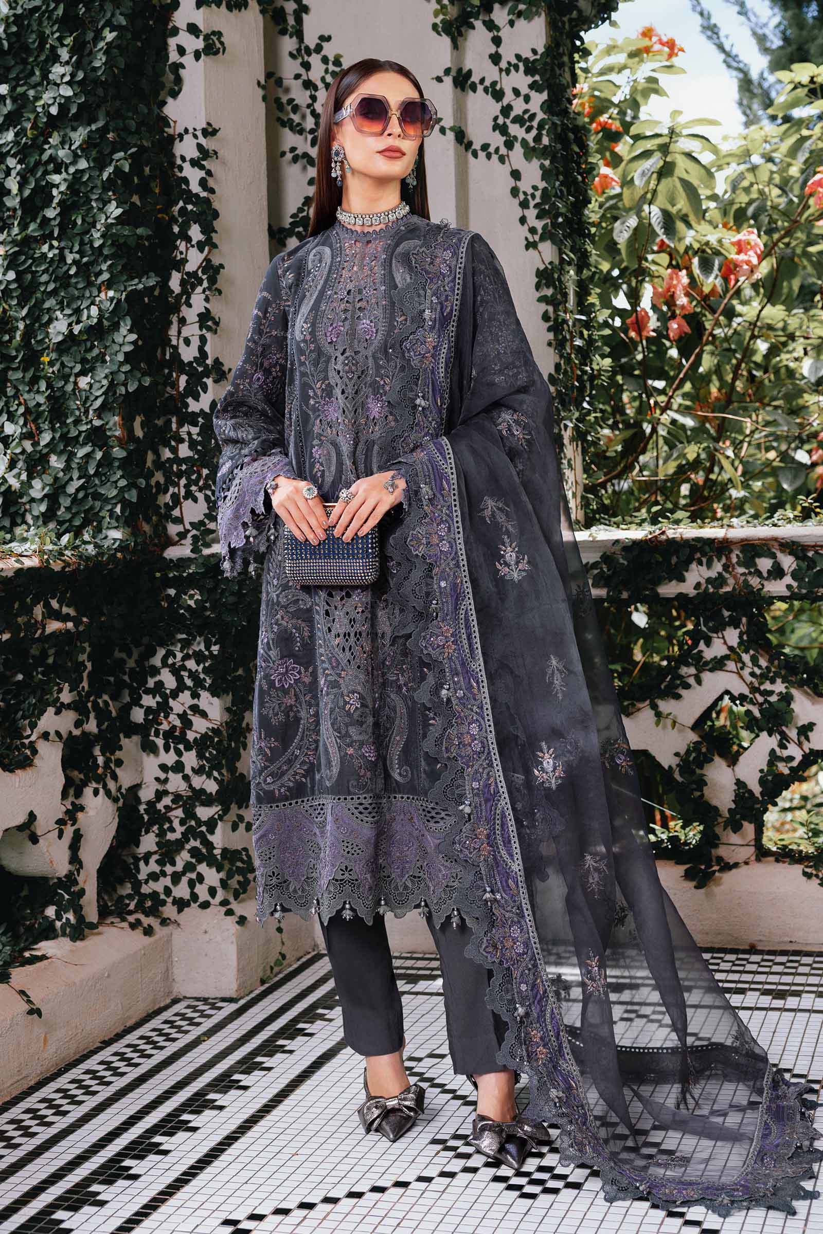 3 Piece Unstitched Embroidered Velvet Suit - MARIA.B