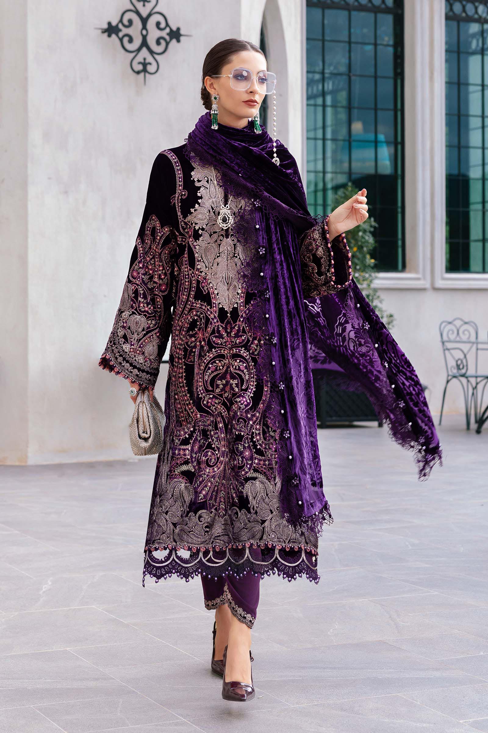 3 Piece Unstitched Embroidered Velvet Suit - MARIA.B