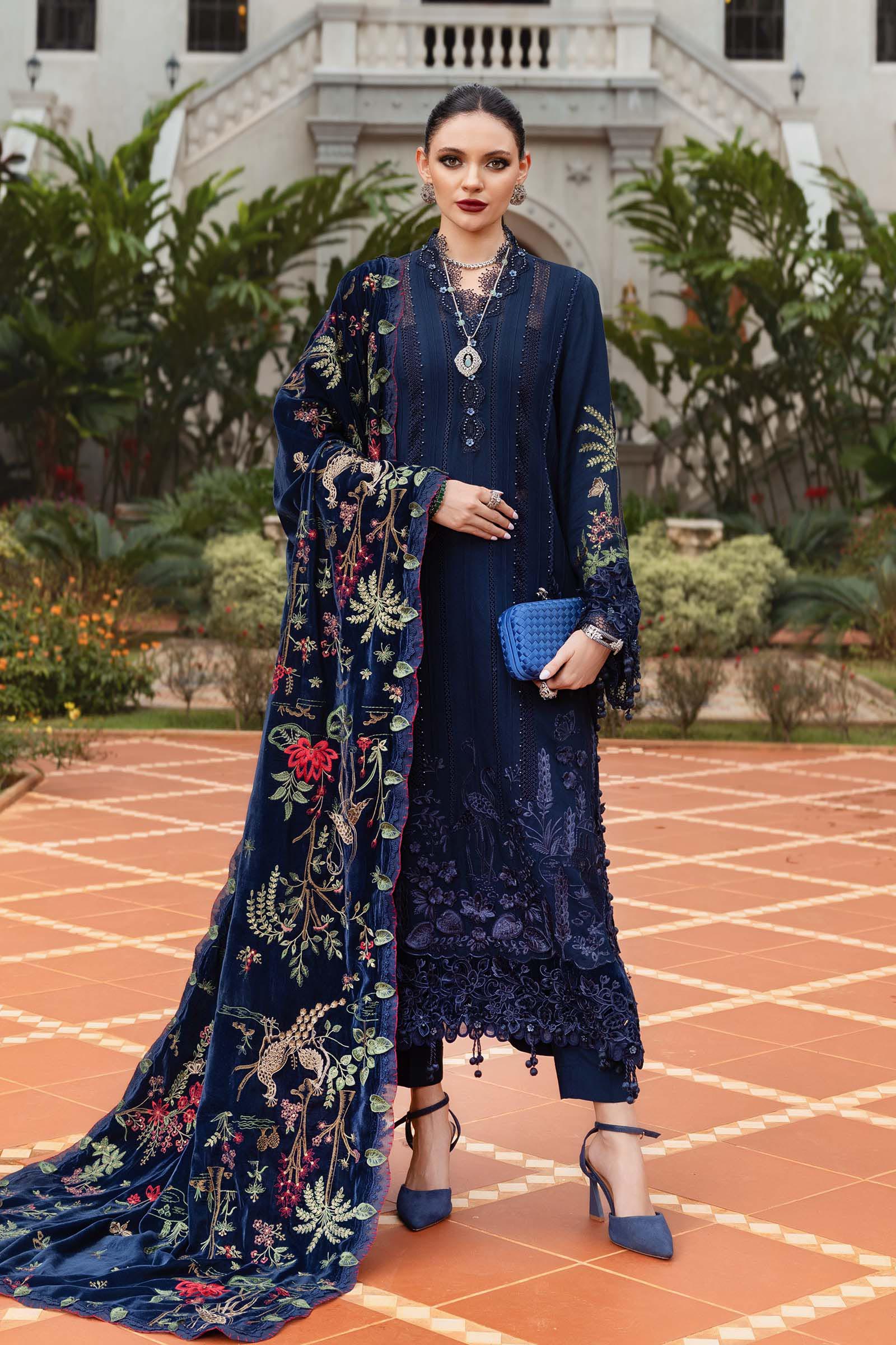 3 Piece Unstitched Embroidered Twill Linen Suit - MARIA.B