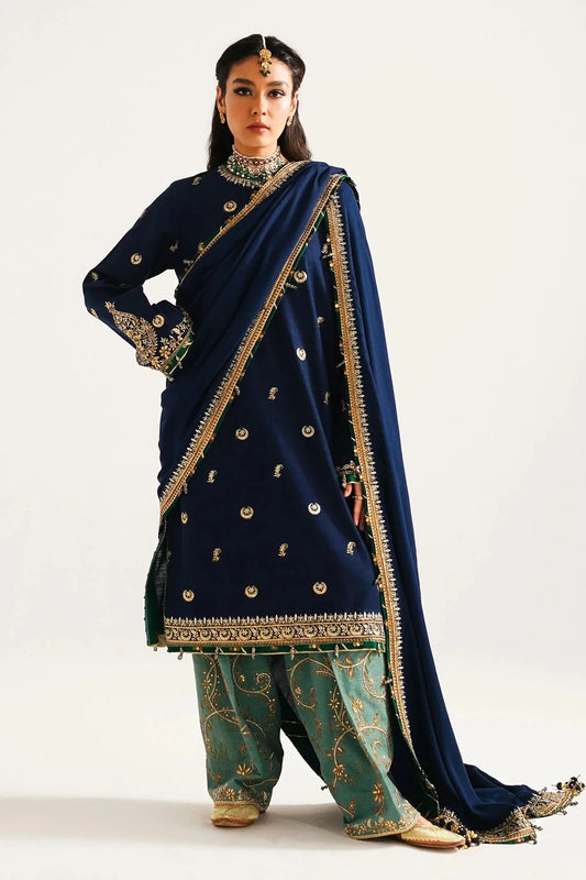 Larobe WS23-D1: Regal Embroidered Khaddar 3-Piece Unstitched Winter Suit with Twill Shawl