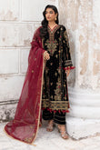 Zellbury Luxury Winter Collection – Embroidered Velvet 3-Piece Unstitched Suit – Midnight Black & Maroon (WULC25E34197)