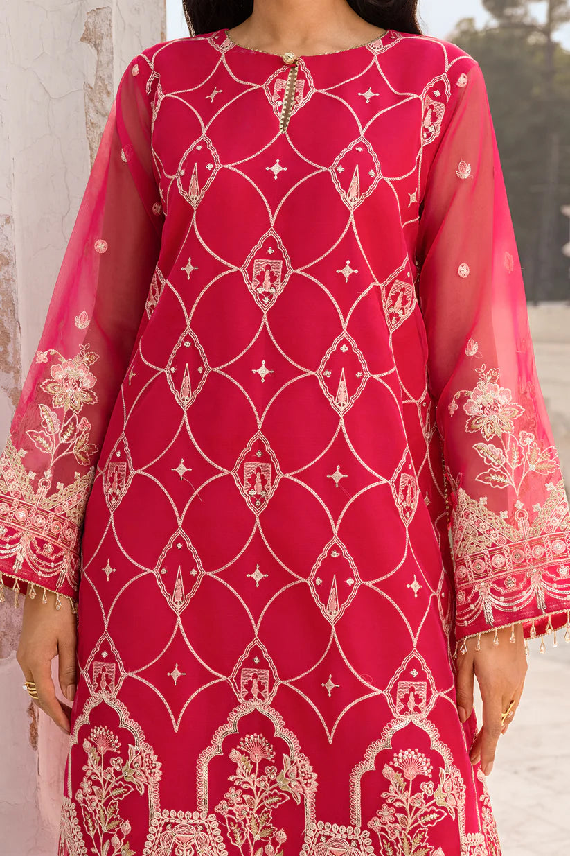 Zellbury Women Embroidered Organza Shirt, Shalwar & Dupatta in Pink (3-Piece Unstitched Suit - Style 4202)