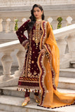 Zellbury Women: Embroidered Velvet Shirt, Shalwar & Dupatta in Maroon (3-Piece Unstitched Suit - Style 4205)