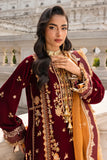 Zellbury Women: Embroidered Velvet Shirt, Shalwar & Dupatta in Maroon (3-Piece Unstitched Suit - Style 4205)