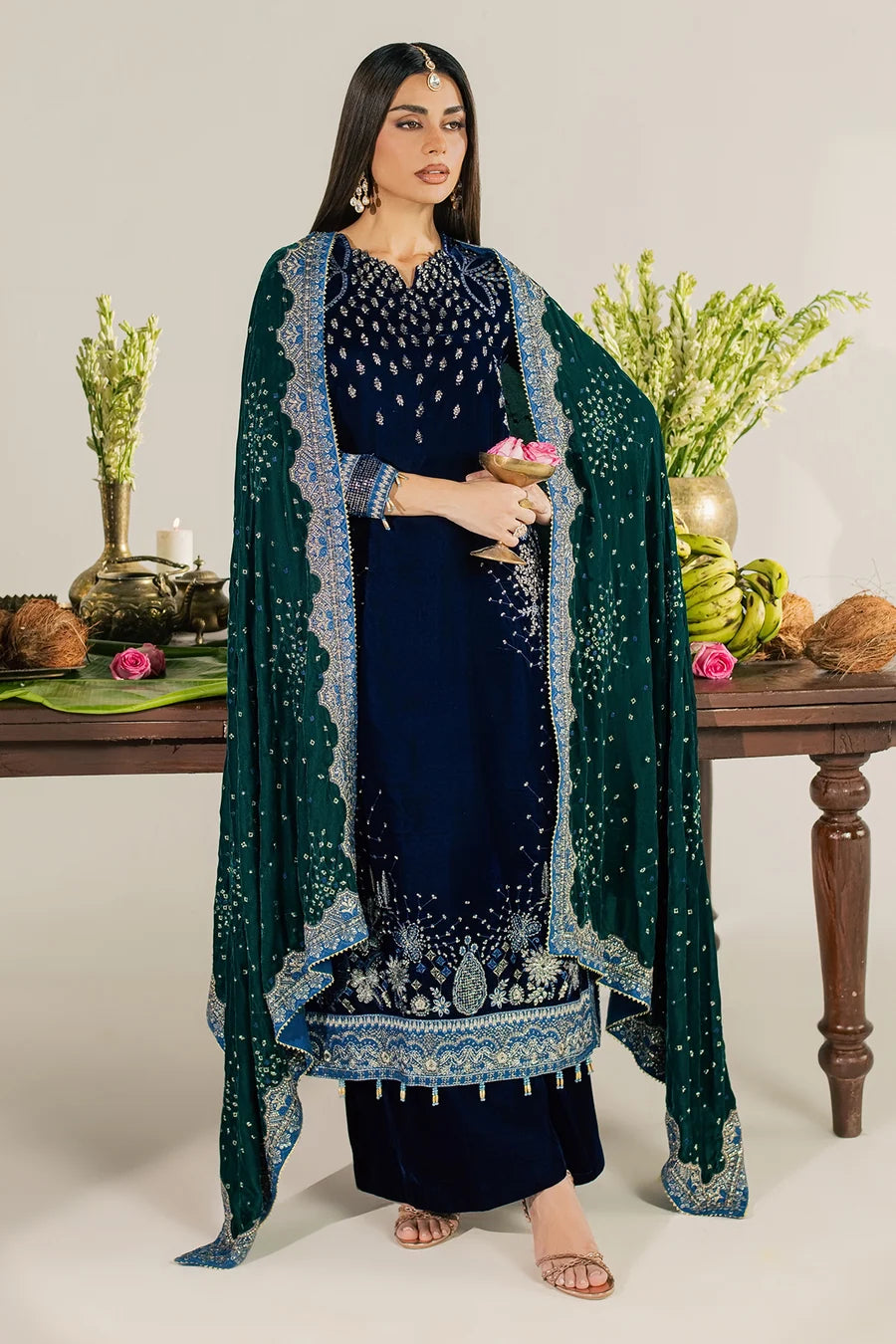 NW-137 | Nureh Maya 3Pc Embroidered And Embellished Velvet