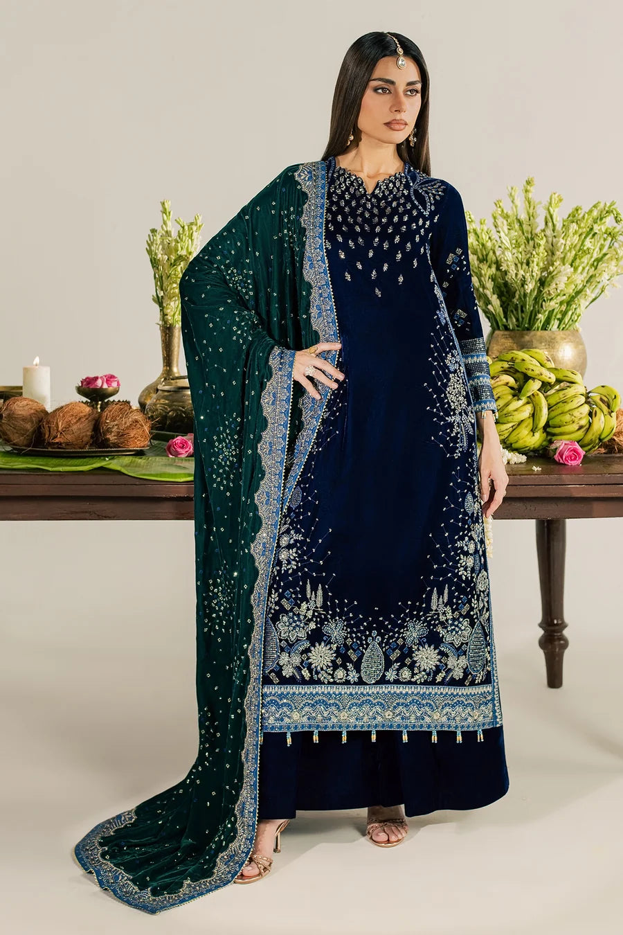 NW-137 | Nureh Maya 3Pc Embroidered And Embellished Velvet