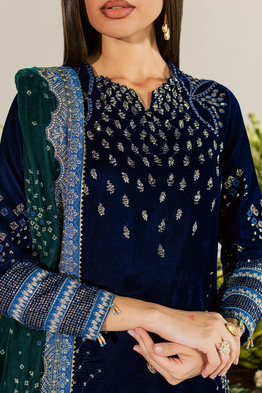 NW-137 | Nureh Maya 3Pc Embroidered And Embellished Velvet