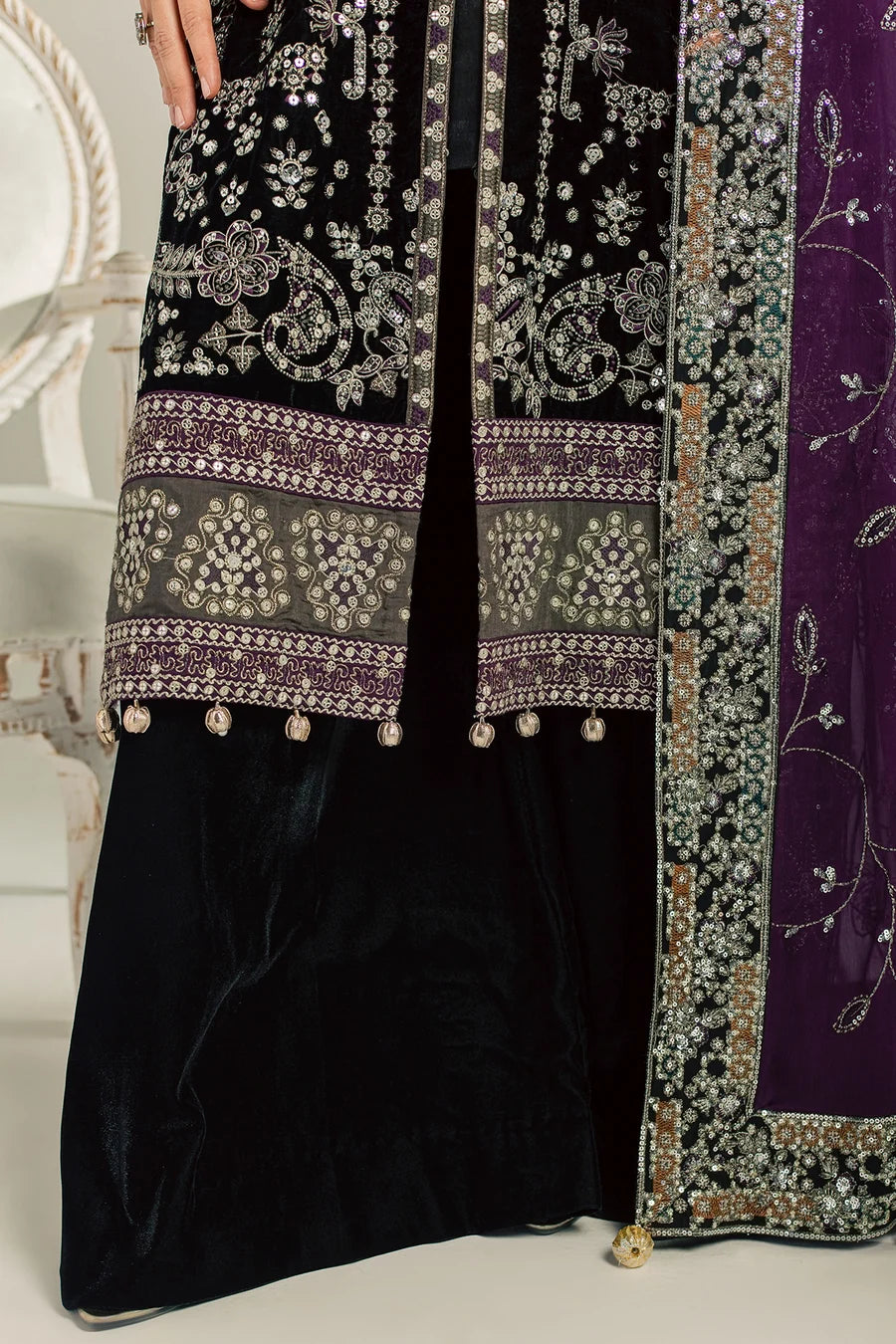 NW-136 | Nureh Maya 3Pc Embroidered And Embellished Velvet