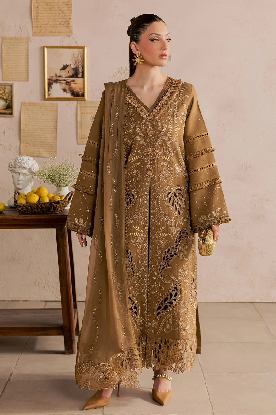 Nureh NE-270 – Luxury Embroidered Karandi 3 Piece Unstitched Suit | Chiffon Dupatta