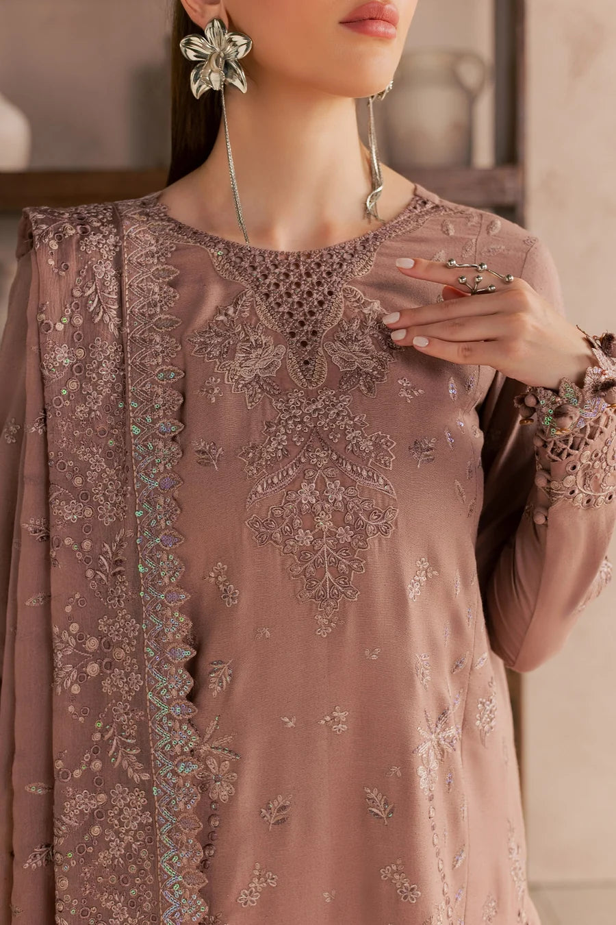 Nureh NE-273 – Luxury Embroidered Karandi 3 Piece Unstitched Suit | Chiffon Dupatta