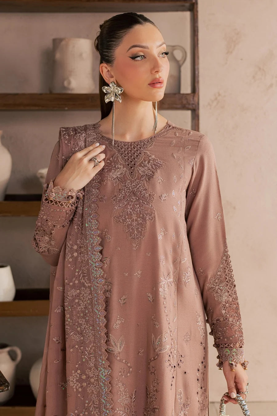 Nureh NE-273 – Luxury Embroidered Karandi 3 Piece Unstitched Suit | Chiffon Dupatta
