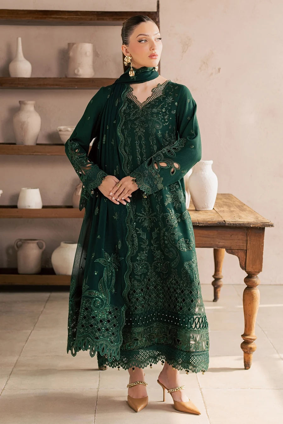 Nureh NE-271 – Luxury Embroidered Karandi 3 Piece Unstitched Suit | Chiffon Dupatta