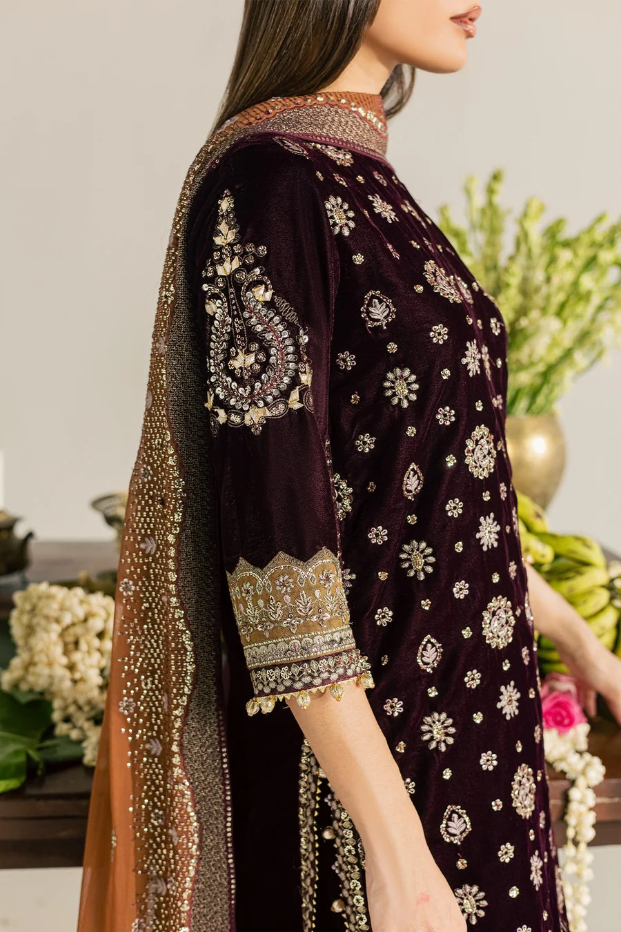 NW-134 | Nureh Maya 3Pc Embroidered And Embellished Velvet