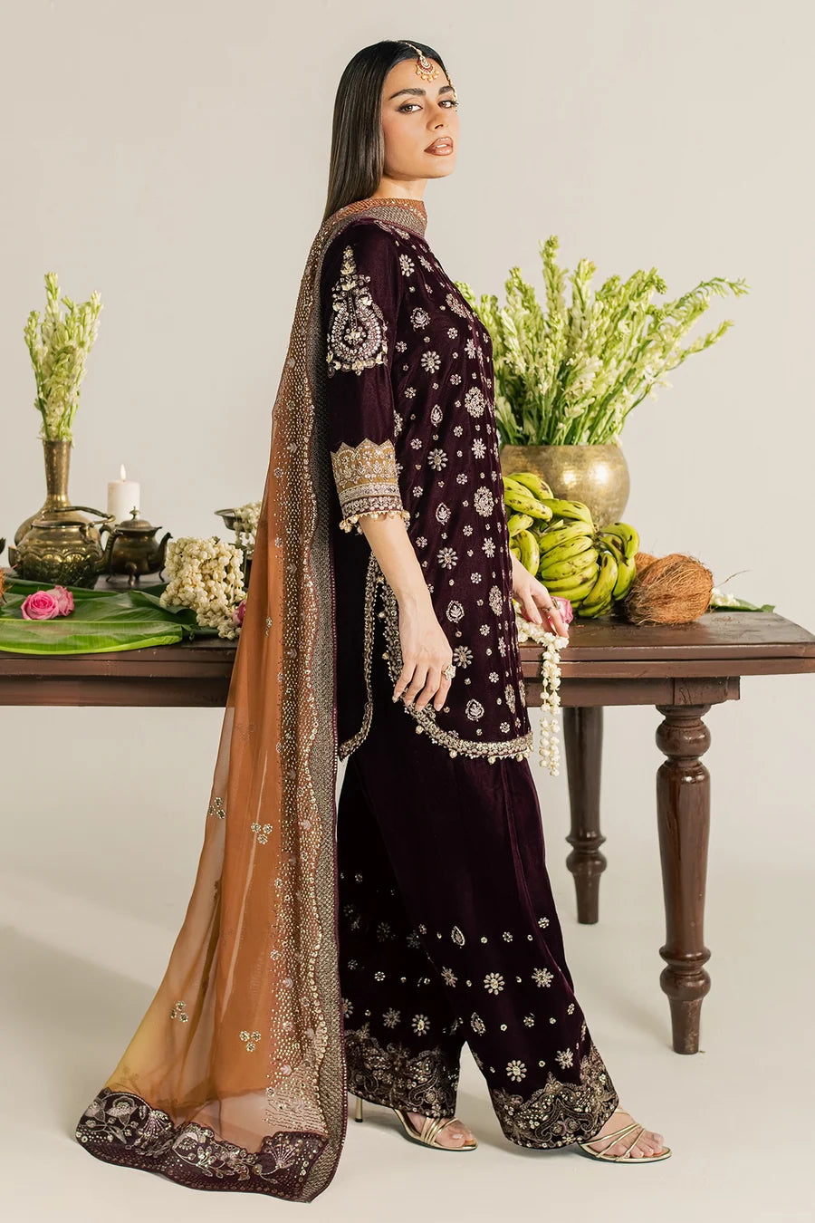 NW-134 | Nureh Maya 3Pc Embroidered And Embellished Velvet