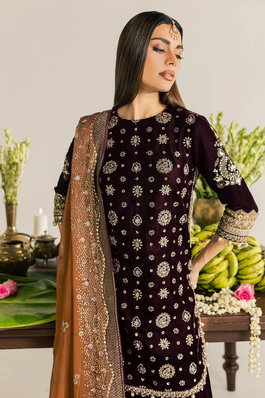 NW-134 | Nureh Maya 3Pc Embroidered And Embellished Velvet