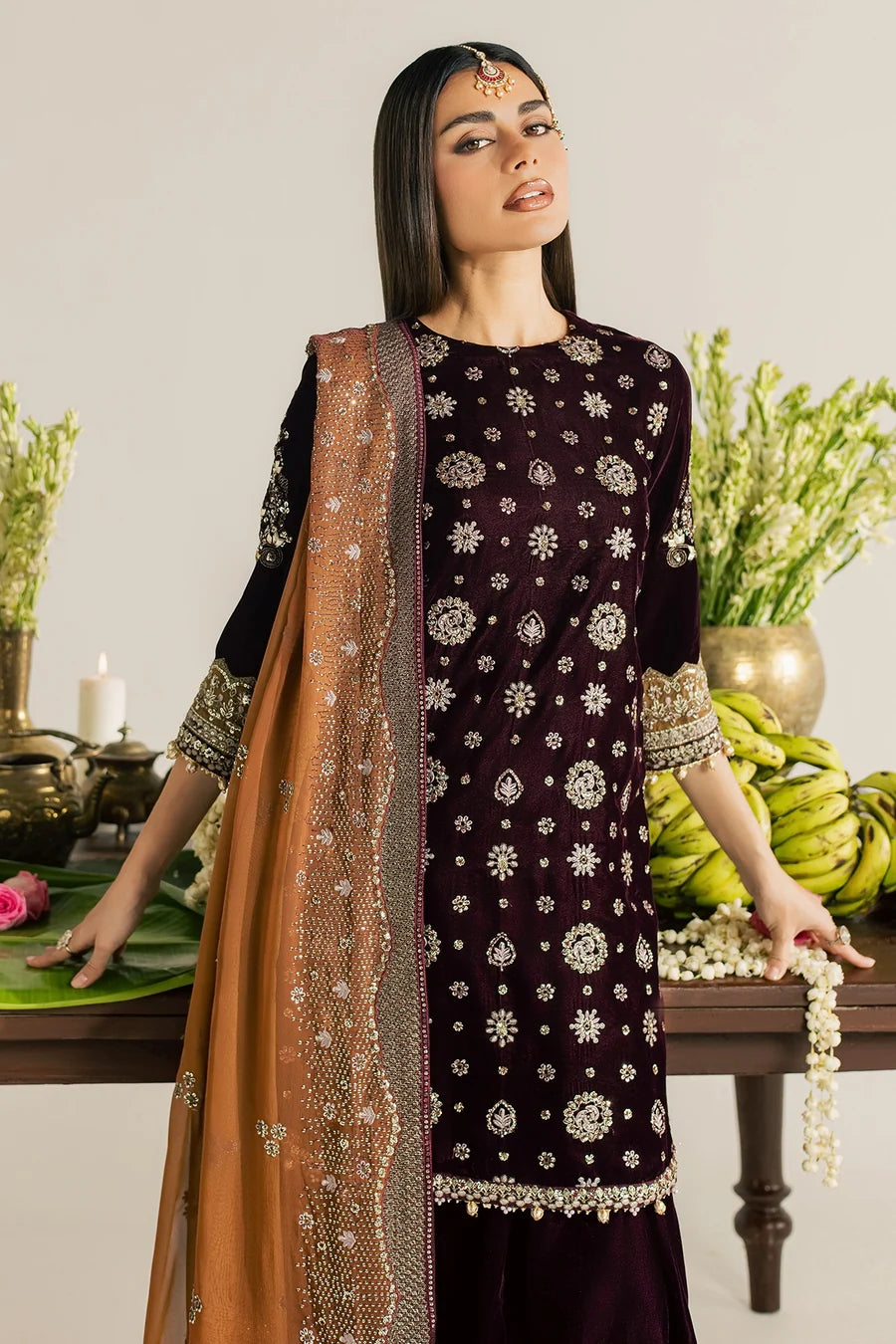 NW-134 | Nureh Maya 3Pc Embroidered And Embellished Velvet