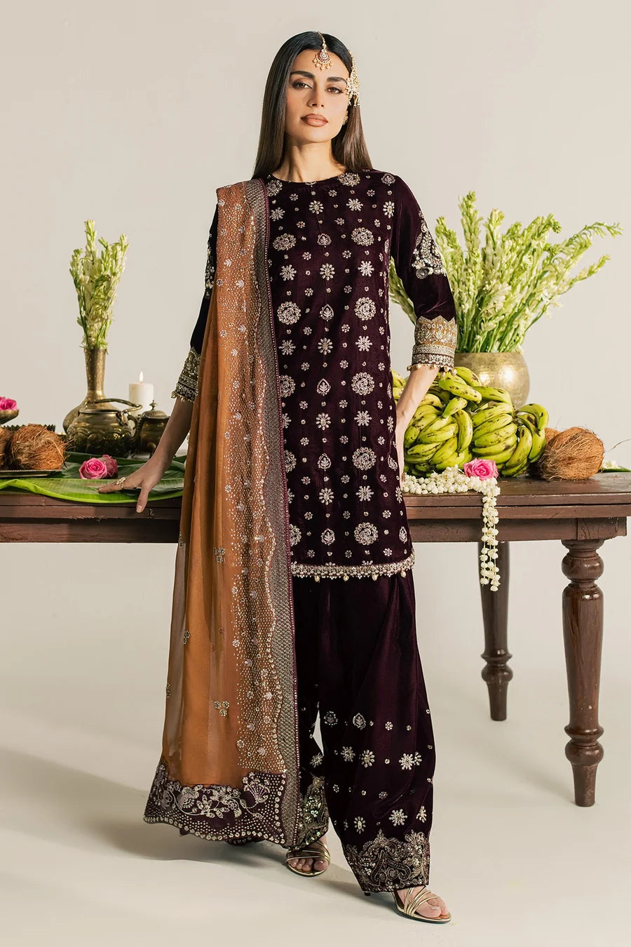 NW-134 | Nureh Maya 3Pc Embroidered And Embellished Velvet