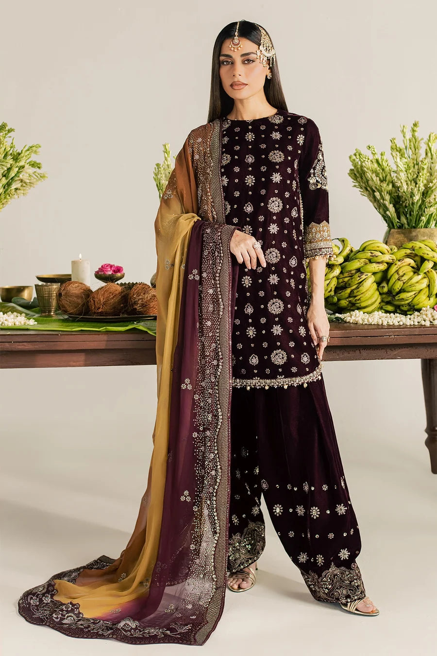 NW-134 | Nureh Maya 3Pc Embroidered And Embellished Velvet