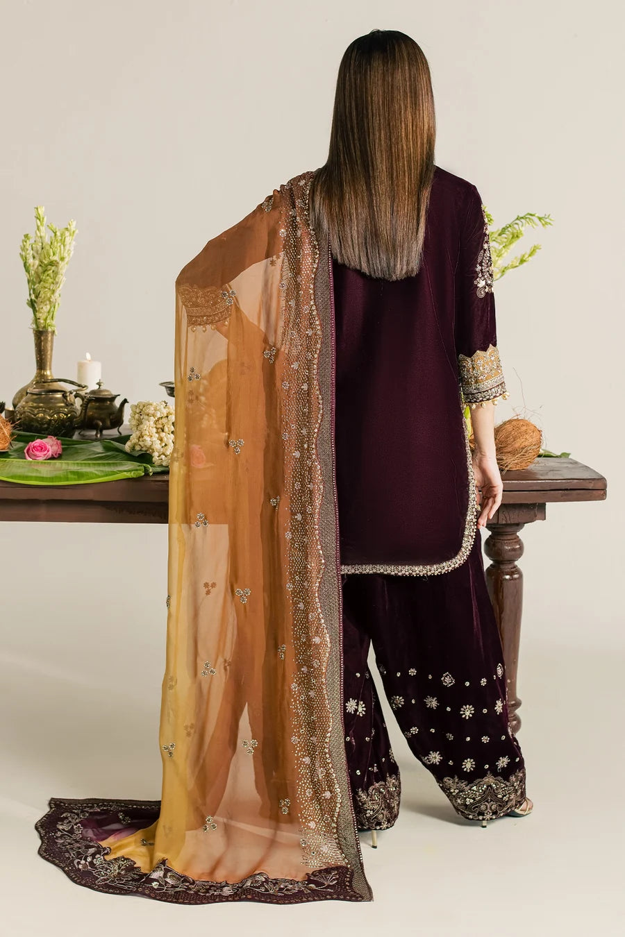 NW-134 | Nureh Maya 3Pc Embroidered And Embellished Velvet