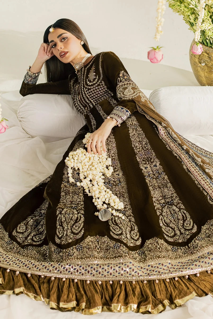 NW-133 | Nureh Maya 3Pc Embroidered And Embellished Velvet