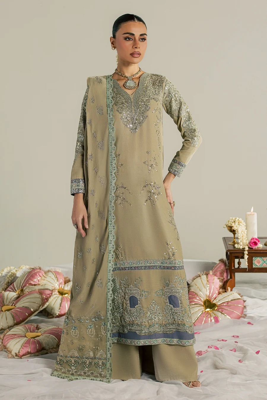NW-132 | Nureh Maya 3Pc Embroidered And Embellished Velvet