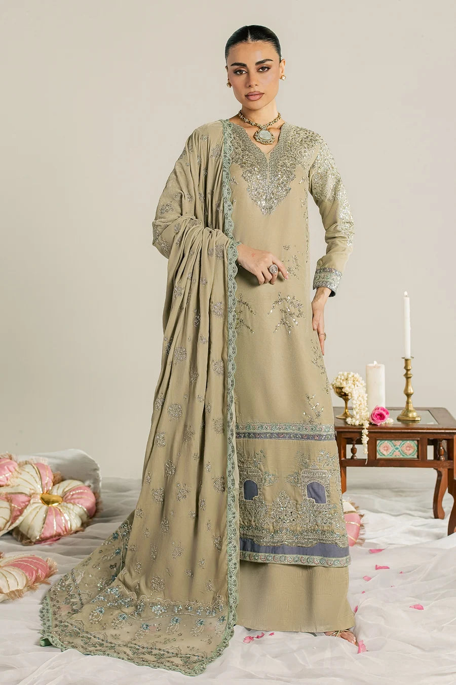NW-132 | Nureh Maya 3Pc Embroidered And Embellished Velvet