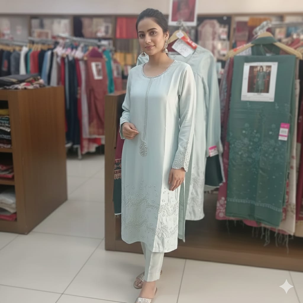 ALIZEH Elegant Embroidered Silk Suit