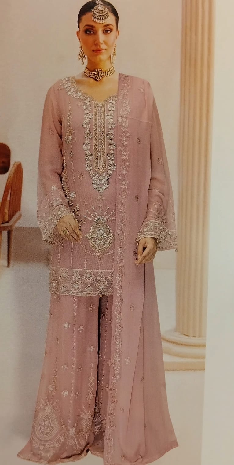 Ramsha Luxury Embroidered Chiffon - Rosewood Pink (WE-542)