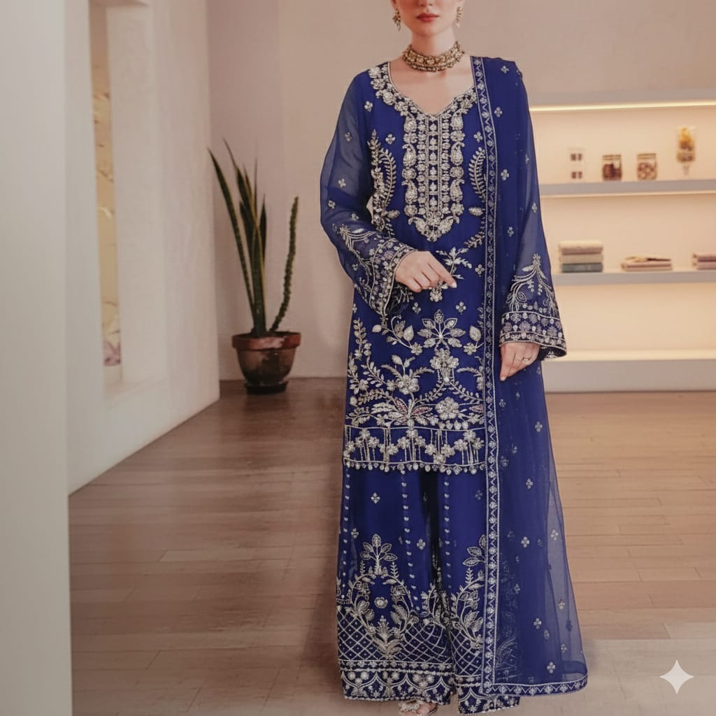 Ramsha WB-545 | Midnight Blue Heavily Embroidered