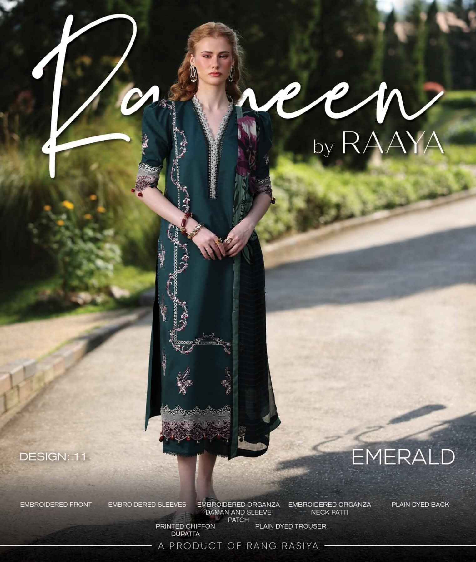 Emerald - Luxury - Rang Rasiya Raaya | Embroidered 3 Piece Unstitched Lawn Suit