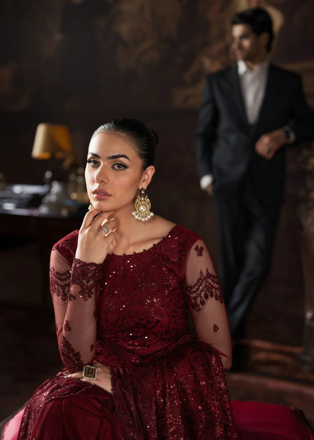 Zarif Rouge Formals ZRW 02 MABEL - Sequins Embroidered Net 3-Piece Suit