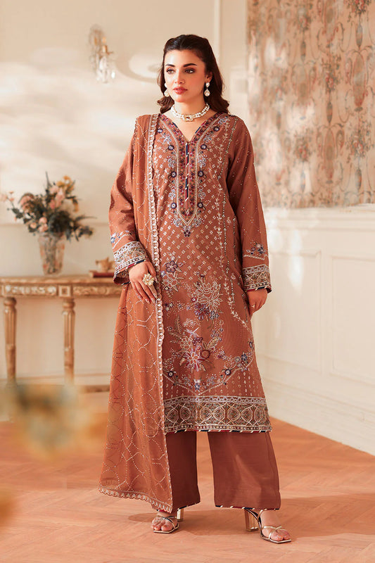 Aangan Luxury by Ramsha AA-205 | Aangan Luxury Embroidered Raw Silk 3-Piece Suit – Rust Orange