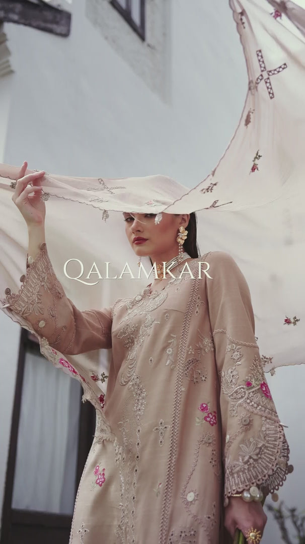 Qalamkar Qline Embroidered Linen Unstitched 3Pc Suit