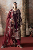 Ramsha V-701 | Luxury Embroidered Maroon Velvet 3-Piece Suit