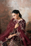 Ramsha V-701 | Luxury Embroidered Maroon Velvet 3-Piece Suit