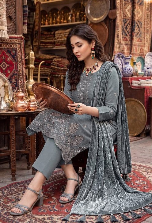 Bin Rashid Embroidered Peach Slub 3-Piece Suit | Kareena Party Wear RO-01