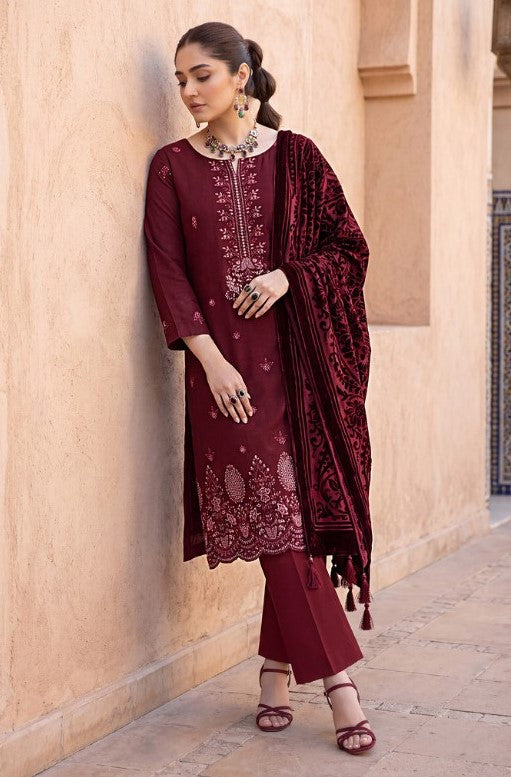 Bin Rashid Embroidered Peach Slub 3-Piece Suit | Kareena Party Wear RO-02