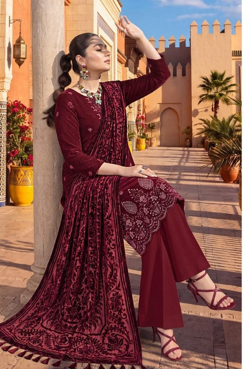 Bin Rashid Embroidered Peach Slub 3-Piece Suit | Kareena Party Wear RO-02