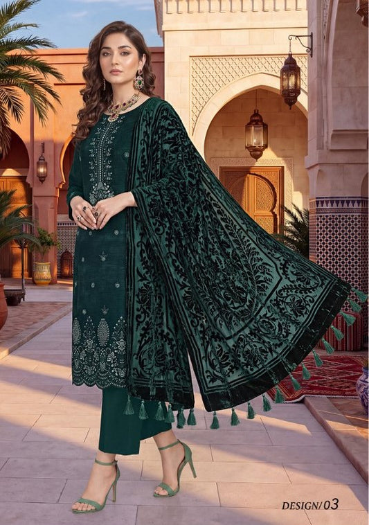 Bin Rashid Embroidered Peach Slub 3-Piece Suit | Kareena Party Wear RO-03