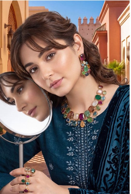Bin Rashid Embroidered Peach Slub 3-Piece Suit | Kareena Party Wear RO-04